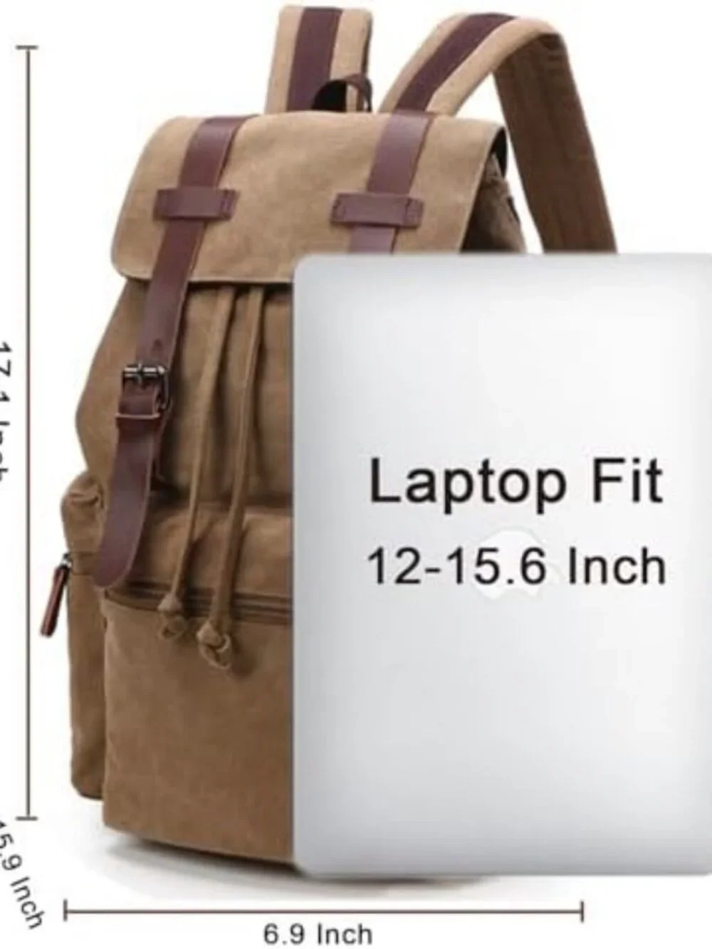 Vintage Canvas Laptop Backpack, Travel Rucksack for Men & Women, Fits 15.6